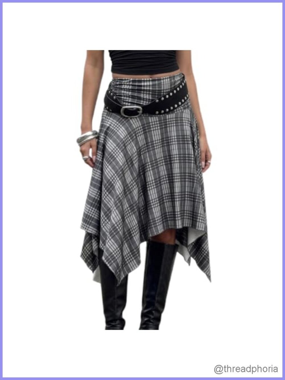 Y2K Plaid Asymmetrical Low Waist Flowy Midi Skirt Women Vintage Checkered